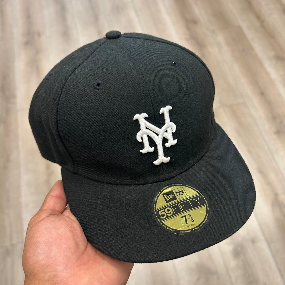 New York Mets Black Fitted Hat Cap sz 7 3/8 B25